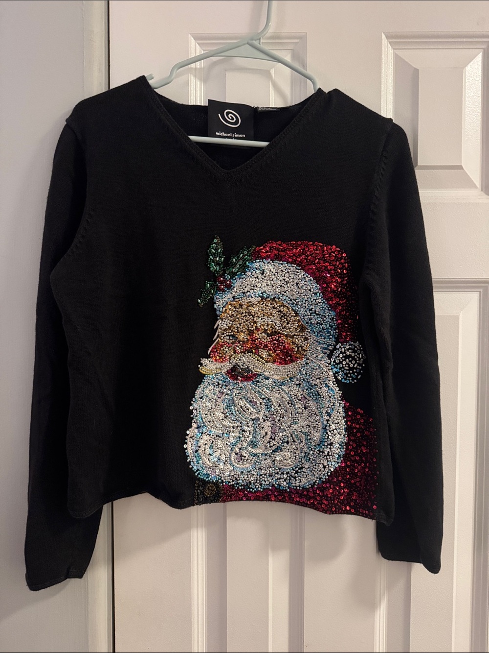 Michael Simon Black Beaded Santa Sweater